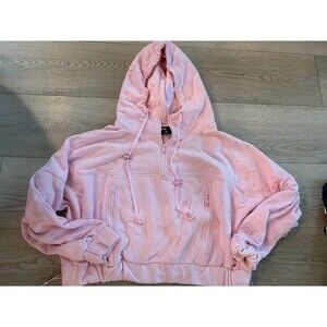 PopFlex Hoodie Womens 1X Pink Oversized Cropped Cozy 1/4 Zip Sweater